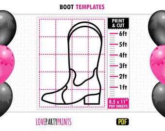 Boots from Balloons Template PDF, 1ft, 2ft, 3ft, 4ft, 5ft, 6ft, Cowgirl Boot Mosaic, 8.5"x11" Printable PDF, Instant Download, BT45