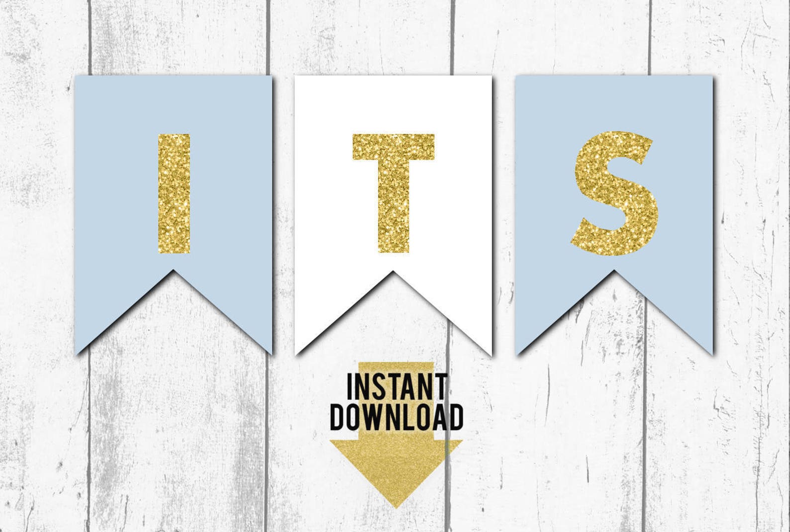 Its a Boy Printable Banner Blue and White With Gold Glitter - Etsy