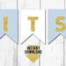 Its a Boy Printable Banner Blue and White With Gold Glitter Letters ...