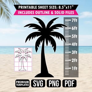 Plantilla de palmera grande, plantilla para imprimir, recorte, telón de fondo tropical gigante, accesorio para luau SVG PDF