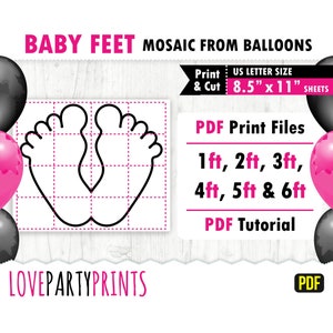 Baby Feet Mosaic from Balloons Template PDF, 1ft, 2ft, 3ft, 4ft, 5ft, 6ft, Gender Reveal Mosaic, 8.5"x11" Printable PDF, Instant Download