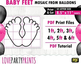 Baby voeten mozaïek van ballonnen sjabloon PDF, 1ft, 2ft, 3ft, 4ft, 5ft, 6ft, Gender Reveal Mozaïek, 8,5 "x 11" afdrukbare PDF, Instant Download