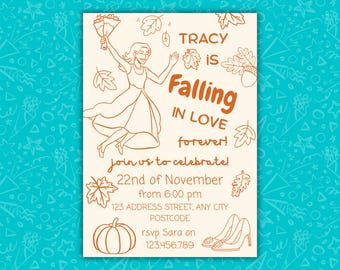 Falling In Love Bachelorette Invitation Template | Autumn Bridal Party Invite | Editable Canva | Fall Theme | Digital Download | Mobile 5x7