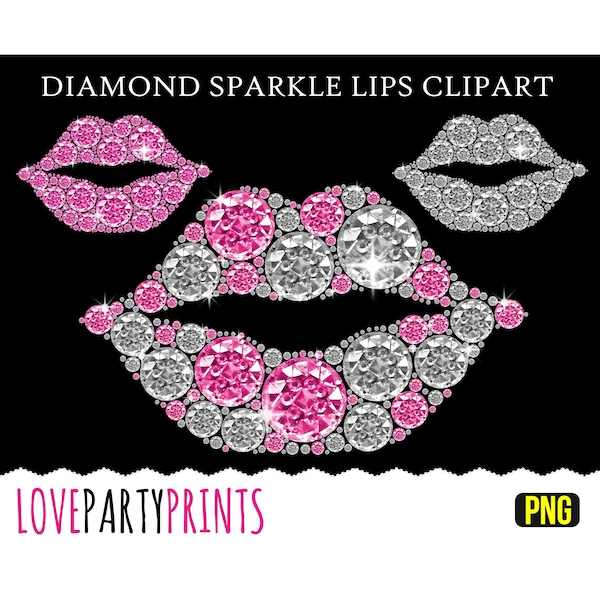 Diamond Lips Clipart PNG files, Rhinestone Lips Clipart, White Diamond Lips, Pink Diamond Lips, Diamond Kiss Clipart, Diamond Clipart, CA60
