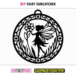 Fairy Suncatcher SVG, Dxf, Png, Pdf, Eps, Fairies Stained Glass Sun Catcher, Laser Cutter Silhouette Vector Clip Art, Cutting Files, 1308