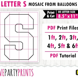 Alle letters mozaïek van ballonnen, 1ft, 2ft, 3ft, 4ft, 5ft, 6ft, 8,5x11 Pdf, vierkante letters A-Z, ballonframe, Instant Download, PDF, BT41 afbeelding 3