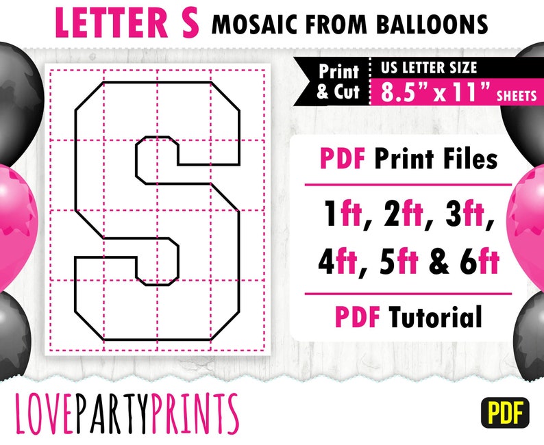 Alle letters mozaïek van ballonnen, 1ft, 2ft, 3ft, 4ft, 5ft, 6ft, 8,5x11 Pdf, vierkante letters A-Z, ballonframe, Instant Download, PDF, BT41 afbeelding 3