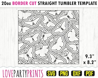 Butterfly Burst Tumbler SVG, DXF, PNG, Pdf, 20 oz Skinny Tumbler Template, Tumbler Wrap File, 20oz Straight Wall, Template Cut File, 1120