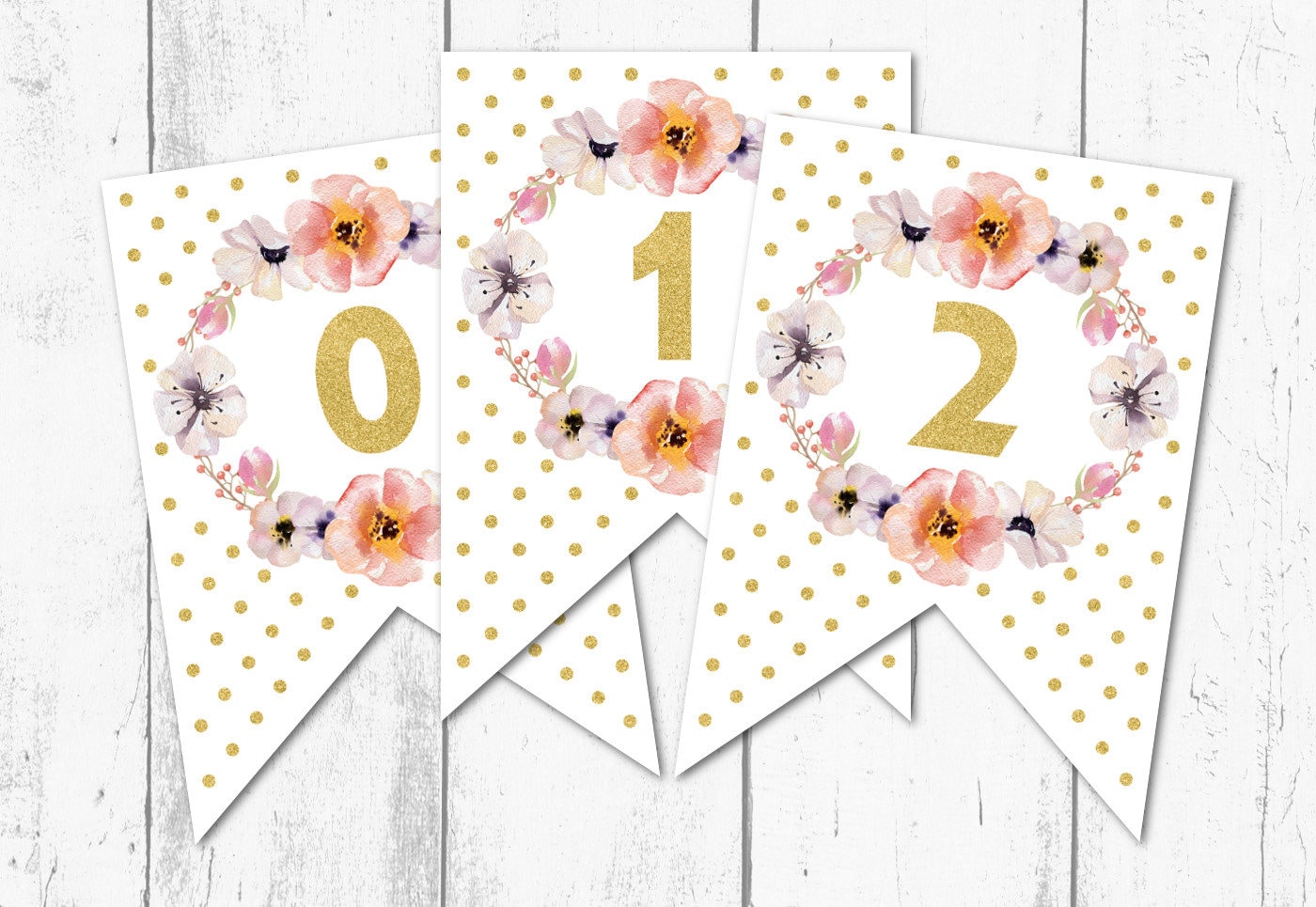 Pink Floral Printable Banner Gold Glitter Party Decor | Etsy
