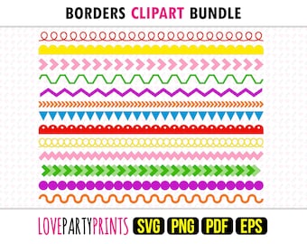 Pacote de clipart de bordas infantis, SVG, PNG EPS PDF, 30 modelos de banner, fita colorida costurada, ilustrações vetoriais, download instantâneo, 1847