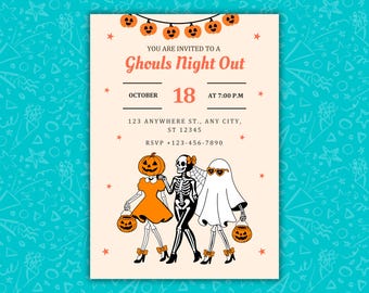 Plantilla de invitación para fiesta de Halloween "Noche de fantasmas" / Canva editable / Invitación para noche de chicas espeluznante / Descarga digital / Tema de brujas y fantasmas