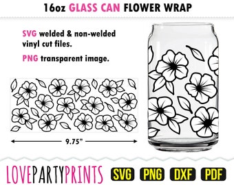 Bloem kan glas Wrap SVG, DXF, PNG, Pdf, Floral Can Wrap Svg, Spring Can Wrap Svg, Petunia Can Wrap Svg, 16oz Can Glass Wrap, GC10