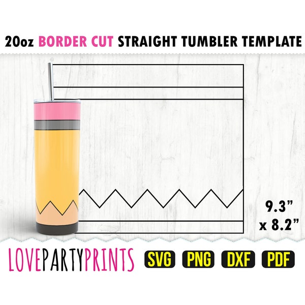 Pencil Tumbler Template SVG, DXF, PNG, Pdf, 20 oz Skinny Tumbler Template, Tumbler Wrap File, 20oz Straight Wall, Template Cut File, 1171