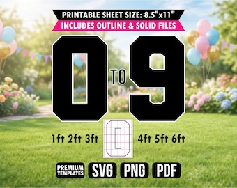 Mosaic Numbers Template 0-9 Balloon Frame Birthday Party Prop Cutout Printable SVG PNG PDF