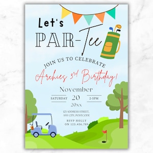Par-Tee Birthday Invitation Template | Golf Theme Editable Canva | Boys and Girls Fun Outdoor Sports Theme | Digital Download | Mobile & 5x7