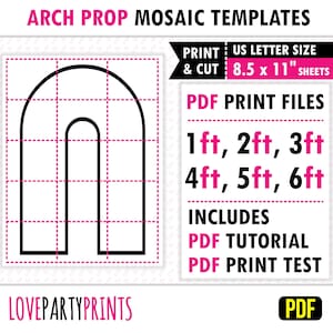 Arch Prop Template PDF, 1ft, 2ft, 3ft, 4ft, 5ft, 6ft, Chiara Mosaic from Balloons, Archway Marquee, 8.5"x11" Printable PDF, Instant Download