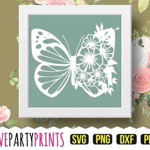 Floral Butterfly Papercut Template PDF and PNG Clip Art with Svg and DXF Cutting Files, Handcut or Cutting Machines, (PC30)