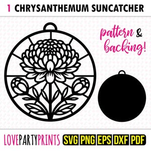 Chrysanthemum Suncatcher SVG, Dxf, Png, Pdf, Eps, Window Ornament Sun Catcher, Machine Laser Cut Silhouette Vector Clip Art, Cutting File
