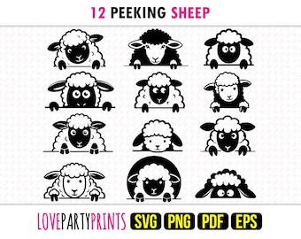 Peeking Sheep Bundle, SVG, PNG, EPS, Pdf, 12 Machine Cut Laser Cnc Vector Graphic Print Dye Sub Templates, Instant Download, 1711