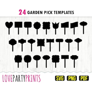 Pacote Garden Pick SVG, 24 arquivos de corte SVG, arquivos de corte a laser, arquivos de corte à máquina, marcadores de jardim Svg, clipart de PDF PNG de alta qualidade, 1208