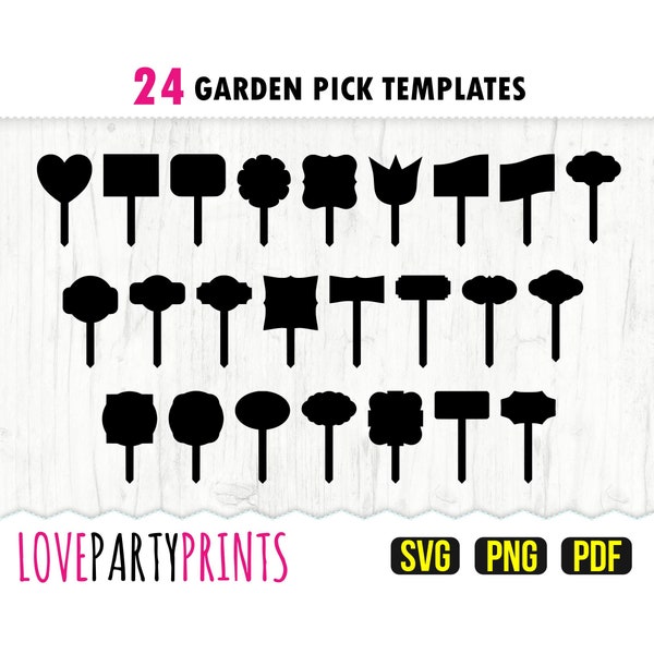 Garden Pick SVG Bundle, 24 SVG cut files, Laser Cut Files, Machine Cut Files, Garden Markers Svg, High Quality Png Pdf Clipart, 1208