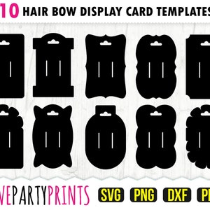 Cartão de laço Svg, DXF, PNG, PDF, modelo de cartão de exibição de laço, cartão de grampo de cabelo Svg, 10 designs 3,5 x 5,5", svg735