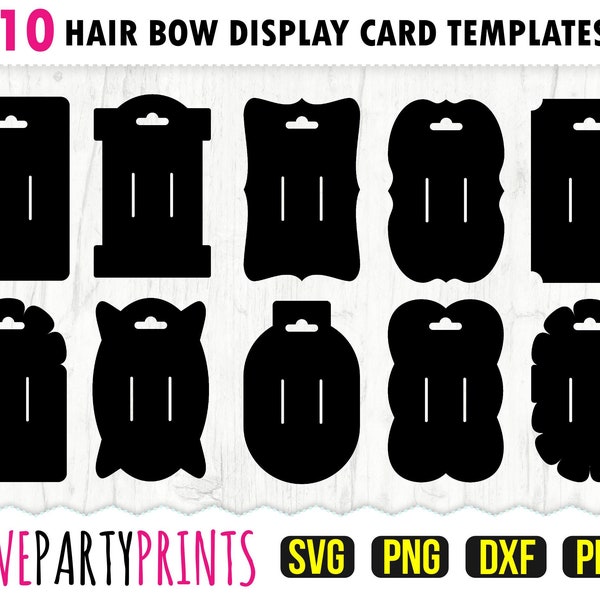 Bow Card Svg, DXF, PNG, PDF, Bow Display Card Template, Hair Clip Card Svg, 10 Designs 3.5x5.5", svg735