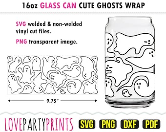 Ghost Can Glass Wrap SVG, DXF, PNG, Pdf, Halloween Glass Can Wrap Svg, Cute Ghosts Can Wrap Svg, Spooky Can Svg, 16oz Can Glass Wrap, GC6