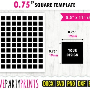 Quadratische 0,75-Zoll-Vorlage SVG, PDF, Png, Dxf, leere quadratische Vorlage, Ms Word Docx, quadratische Etiketten, US Letter 8,5 "x11", druckbares Pdf, CA125