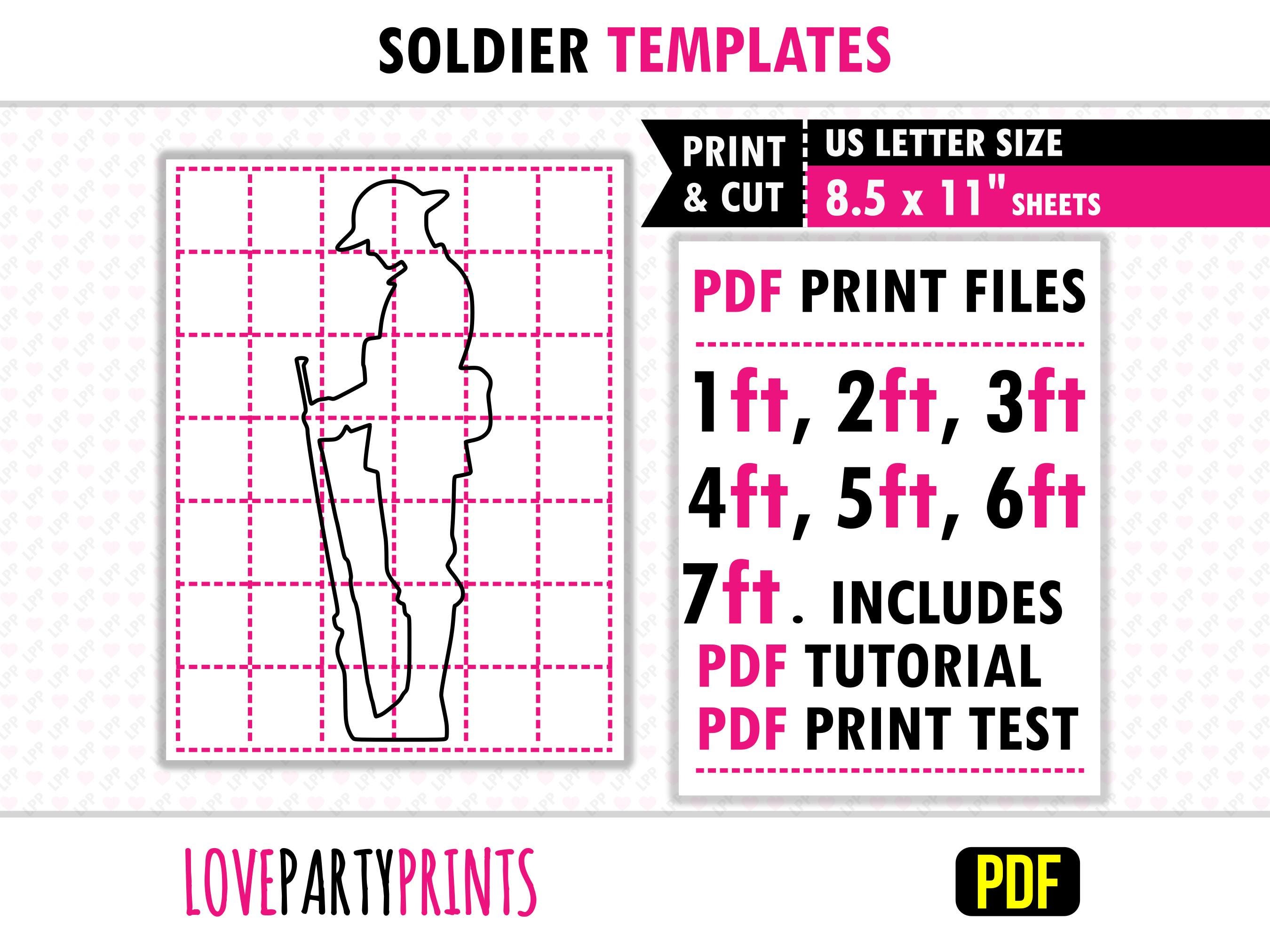 Soldier Silhouette Stencil PDF, Trace and Cut Templates, Life Size Outdoor Lawn Template, 1ft - 7ft, Instant Printable Download, BT96