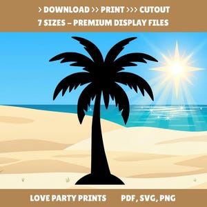 Palmträdmall Stor stenciltryck Skär ut Jätte tropisk bakgrund Luau Prop SVG PDF