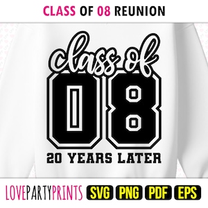 Reunion Class 2008 SVG Png Pdf Eps, Class of 08, 00s Graduate Senior University High School Graduation Shirt Sublimation and Cut Files, 2197