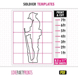 Soldier Silhouette Stencil PDF, Trace and Cut Templates, Life Size Outdoor Lawn Template, 1ft - 7ft, Instant Printable Download, BT96
