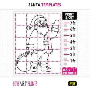 Lebensgröße Weihnachtsmann Schablone PDF, 1 ft - 2 ft Print und Trace Vorlagen, Riesen Weihnachtsmann Outdoor Rasen Silhouette, Sofort Download, BT99