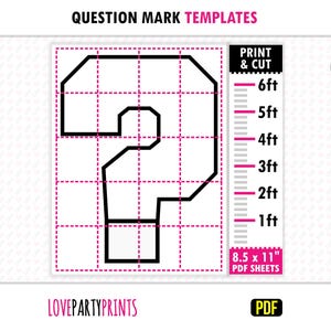 Mosaic Question Mark from Balloons Template PDF, 1ft, 2ft, 3ft, 4ft, 5ft, 6ft, Question Symbol, 8.5"x11" PDF, Instant Download, BT44