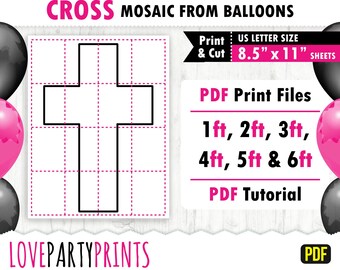 Cross Mosaic Balloon Frame Template PDF, 1ft - 6ft, Religious Easter Baptism Mosaic Frame, 8.5"x11" Printable PDF, Instant Download, BT50