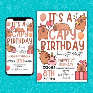 It’s A Capy Birthday Invitation, Cute Capybara Birthday Party Template, Editable Canva, Printable Kids Invite, Digital Download, Mobile, 5x7 image 9
