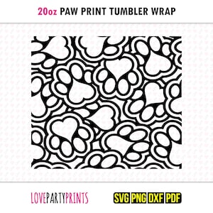 Seamless Paw Print Tumbler SVG, DXF, PNG, Pdf, 20oz Burst Template, 20oz Straight Burst Tumbler Template Cut File, Seamless Cut File, 1090