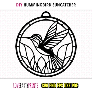 Kolibri SVG Solfångare, Dxf, Png, Pdf, Eps, Fågelfönsterprydnad Solfångare, Laserskärare Silhuett Vektor ClipArt, Skärfiler