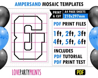 Ampersand teken van ballonnen sjabloon, 6ft, 5ft, 4ft, 3ft, 2ft, 1ft, bruiloft partij mozaïek, A4 afdrukbare PDF, Instant Download, PDF, BT72