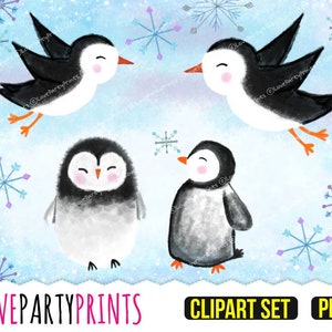 Pacchetto di clipart di pinguini, 27 elementi PNG separati, neve, sfondi, alberi, pinguini, arco, montagna, (svg609)