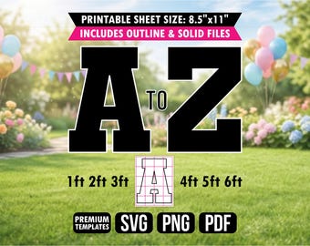 Mosaic Letters Template A-Z Bundle SVG Balloon Frame Alphabet Birthday Backdrop Cutout PDF PNG
