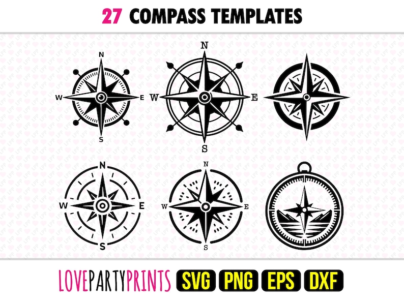 Compass Editable Compass SVG Bundle, PNG, EPS, Dxf, Camping Compass, Nautical Compass ...