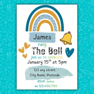 Convite para Festa "Toque o Sino" | Convite para Celebração de Fim do Tratamento | Download Digital Editável para Imprimir no Canva