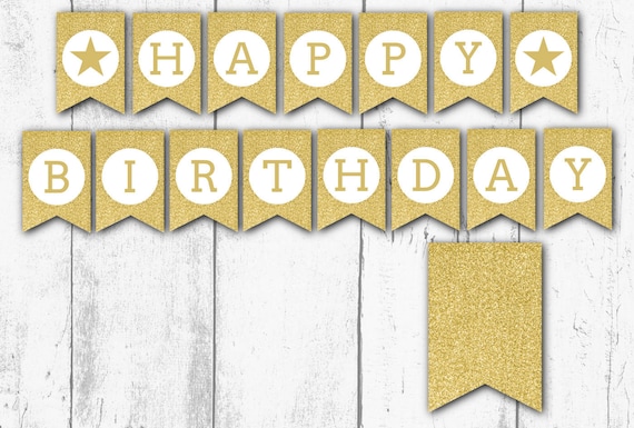 Gold Glitter Happy Birthday Druckbare Banner Geburtstag Etsy