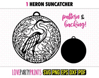 Heron Suncatcher SVG, Dxf, Png, Pdf, Eps, Summer Window Ornament Sun Catcher, Laser Cutter Silhouette Vector Clip Art, Cutting Files