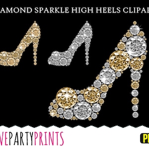 High Heels Clipart PNG files, Rhinestone Heels Clipart, White Diamond Heels, Gold Diamond Heels, Diamond Shoe Clipart, Diamond Clipart, CA61