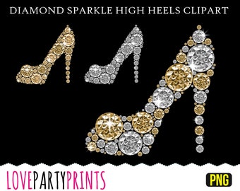 High Heels Clipart PNG files, Rhinestone Heels Clipart, White Diamond Heels, Gold Diamond Heels, Diamond Shoe Clipart, Diamond Clipart, CA61
