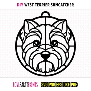 West Terrier - Apanhador de Sol em SVG, DXF, PNG, PDF e EPS, Enfeite de Janela com Cachorro, Silhueta para Corte a Laser, Arquivo de Corte