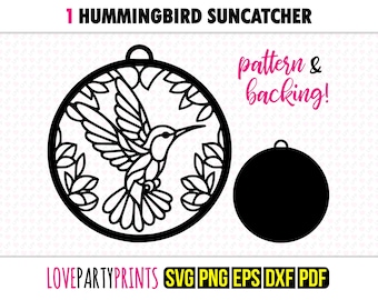 Kolibrie SVG Suncatcher, Dxf, Png, Pdf, Eps, Bird Window Ornament Sun Catcher, Laser Cutter Silhouet Vector Clip Art, Snijbestanden